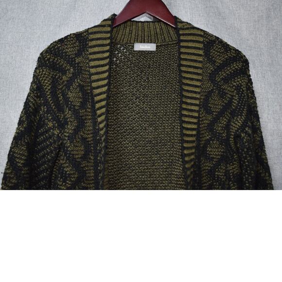 Neiman Marcus Olive Black Chunky Open Knit Cardigan Women’s M - Picture 2 of 3